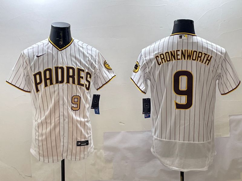 Men San Diego Padres #9 Cronenworth White Stripe Elite 2025 Nike MLB Jersey style 2